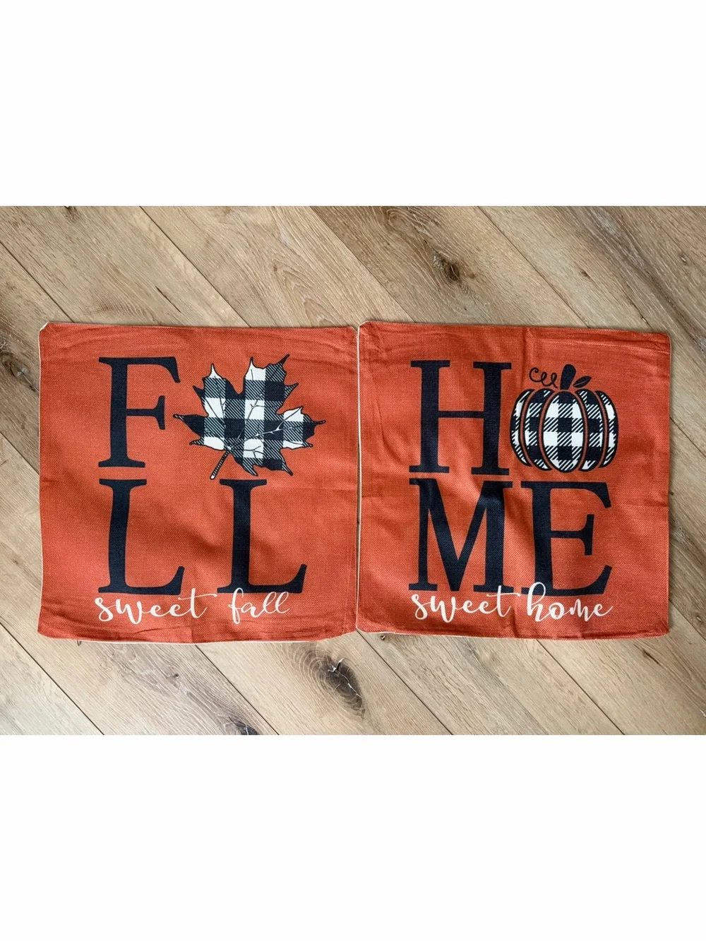 Set of 2 Fall Sweet Fall & Home Sweet Home Buffalo Plaid Pillow Covers